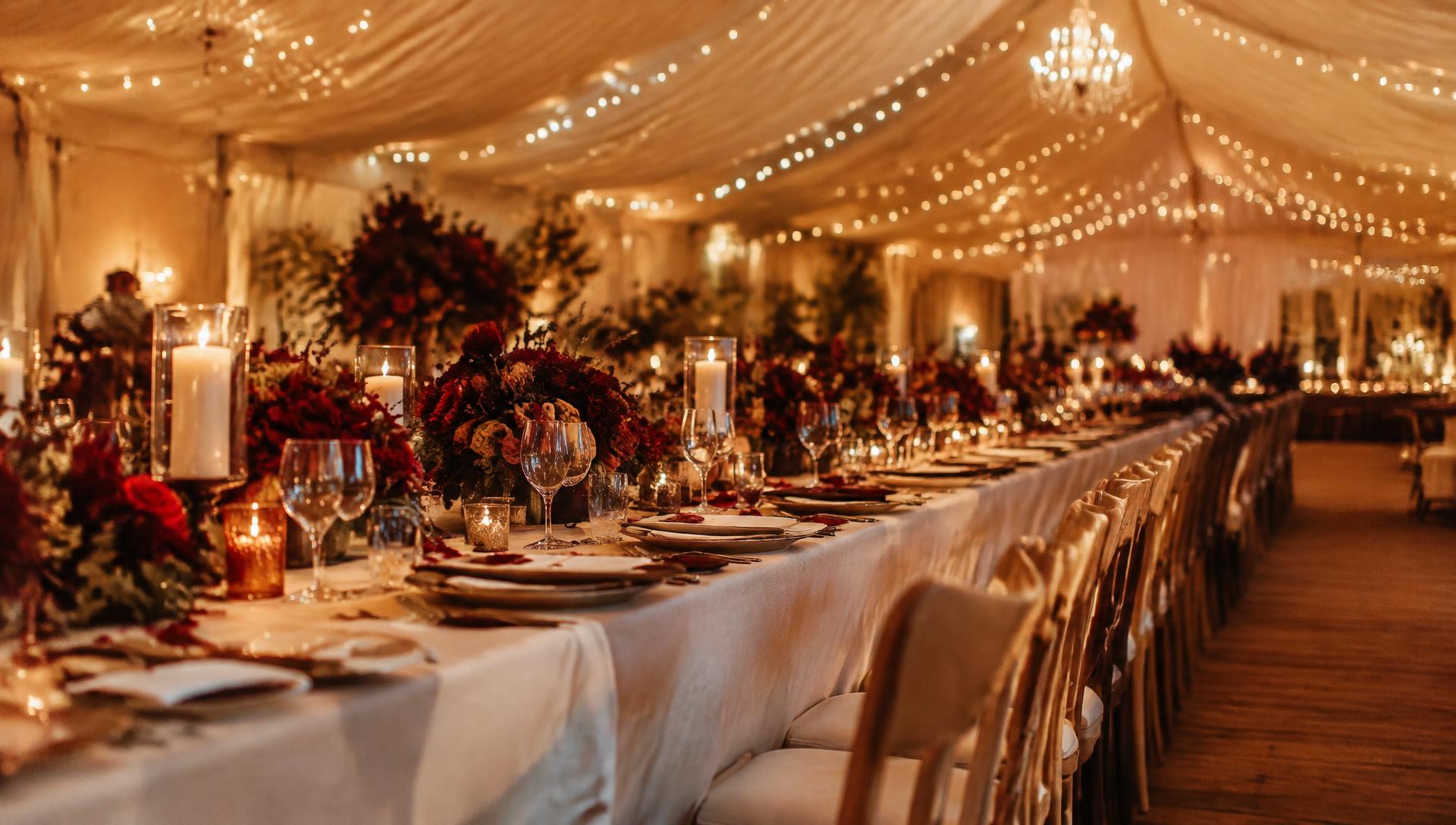 Candlelit banquet in an elegant marquee